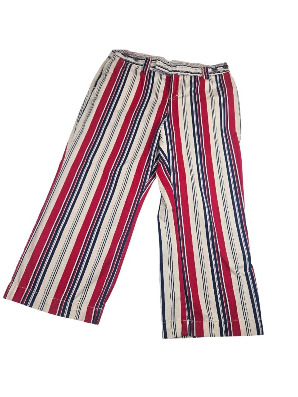 Tommy Hilfiger Womens 8P Striped Wide-Leg Capri Pants Red White Blue Buckle Back